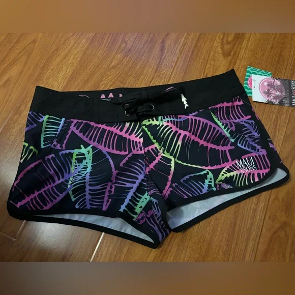 New! Maui And Sons Woman Swim Shorts Size 5 Black - Picture 1 of 6